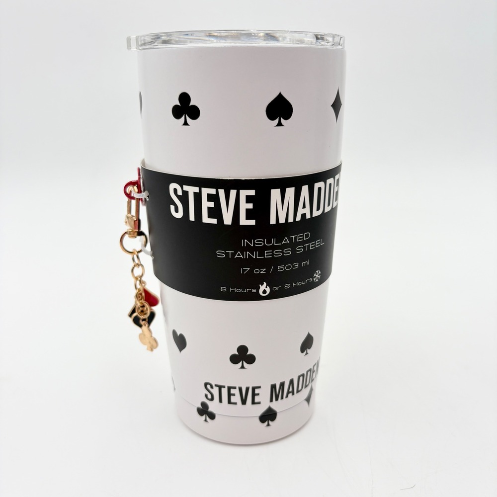 Steve‎ Madden Stainless Steel Tumbler 17oz White Ace Spade Heart Diamond Charm